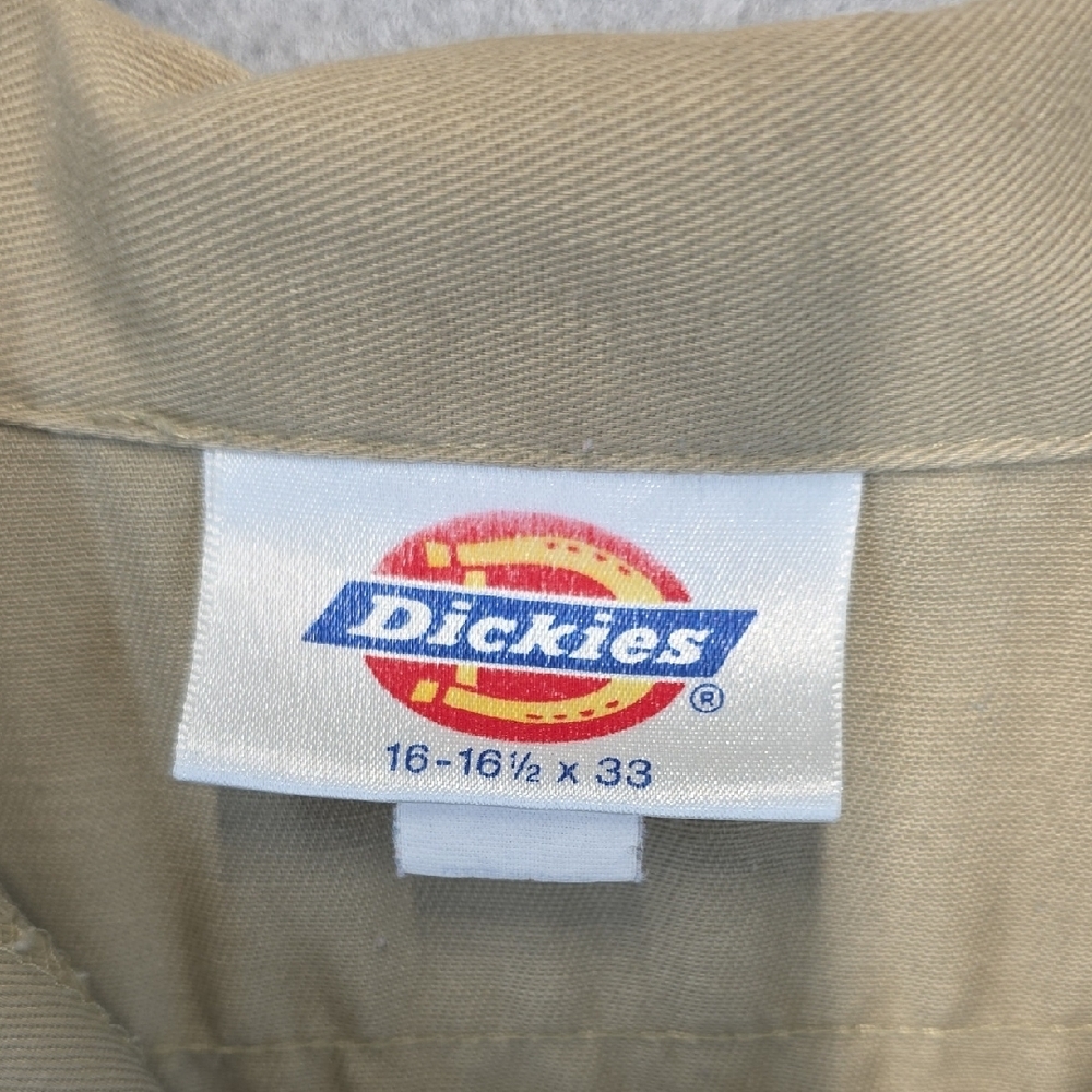 Dickies Khaki Work Shirt Men’s 16-16.5x33 USA Made Distressed Utility - Picture 2 of 12
